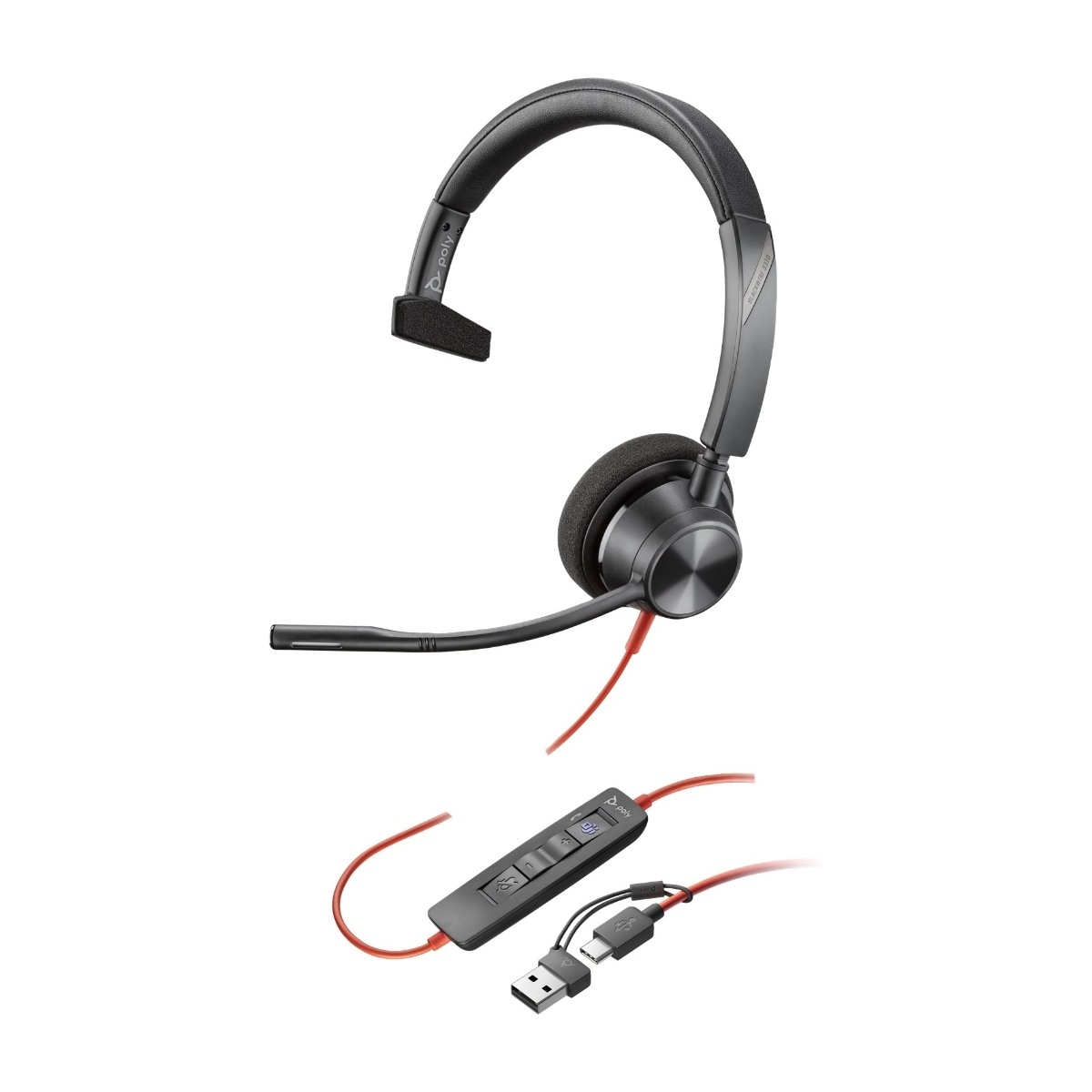 HP Poly Blackwire 3310 Mono Teams USB-C headset, sort billede 1