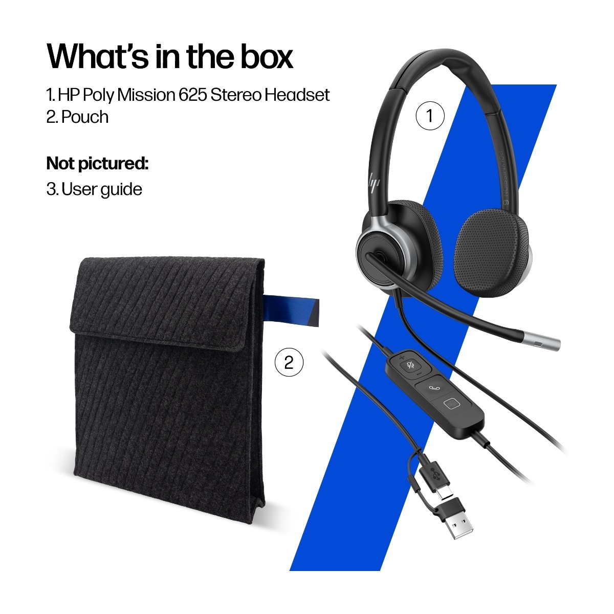 HP Poly Mission 625 Stereo USB-headset med ledning, sort billede 4