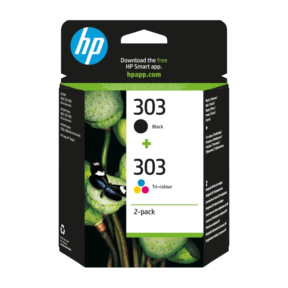 HP 303-blækpatroner i dobbeltpakke, sort/trefarvet billede 1