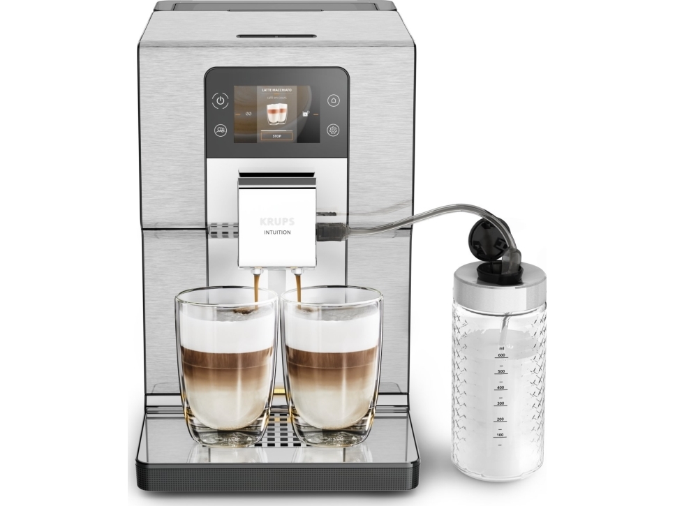 Krups Intuition Experience+ EA877D10, Espressomaskine, 3 L, Kaffebønner, Indbygget kværn, 1550 W, Sort, Børstet stål