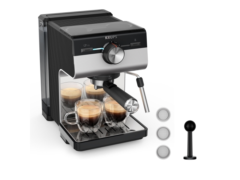 Krups Authentic+ XP384E10, Espressomaskine, 2 L, Kaffekapsel, Malet kaffe, Sort, Rustfrit stål