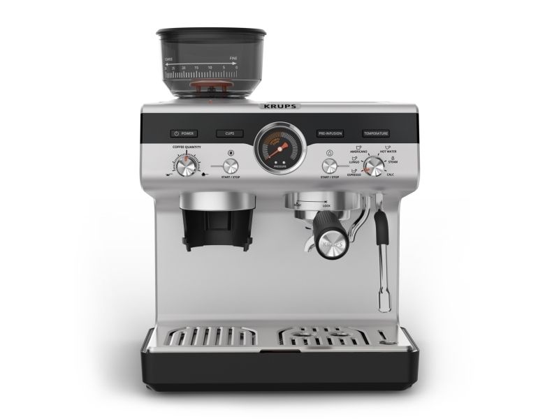Krups Precision XP801T10, Espressomaskine, 3 L, Malet kaffe, Indbygget kværn, Sort, Rustfrit stål