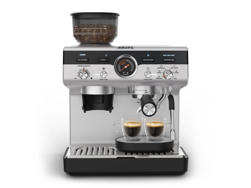 Krups Precision XP801T10, Espressomaskine, 3 L, Malet kaffe, Indbygget kværn, Sort, Rustfrit stål