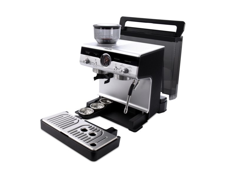 Krups Precision XP801T10, Espressomaskine, 3 L, Malet kaffe, Indbygget kværn, Sort, Rustfrit stål