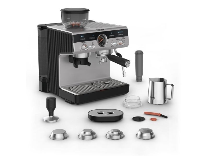 Krups Precision XP801T10, Espressomaskine, 3 L, Malet kaffe, Indbygget kværn, Sort, Rustfrit stål