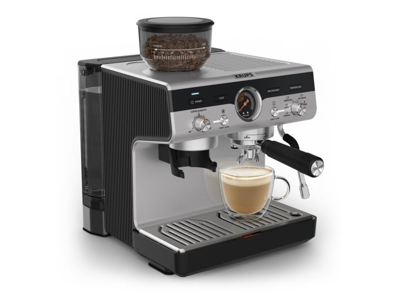 Krups Precision XP801T10, Espressomaskine, 3 L, Malet kaffe, Indbygget kværn, Sort, Rustfrit stål