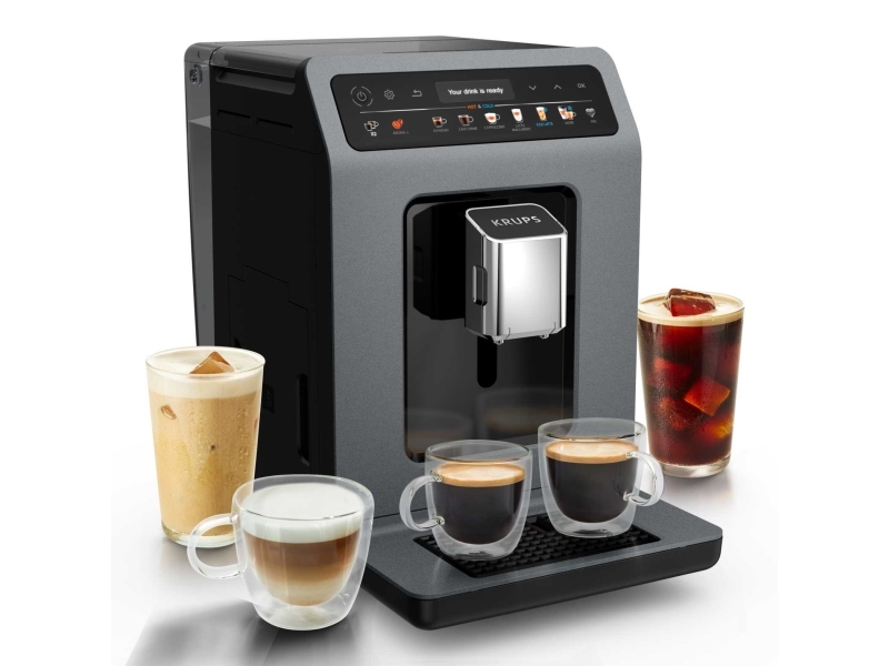 Krups Evidence Hot & Cold EA898GF0, Espressomaskine, 2,5 L, Kaffebønner, Indbygget kværn, 1450 W, Sort, Grå