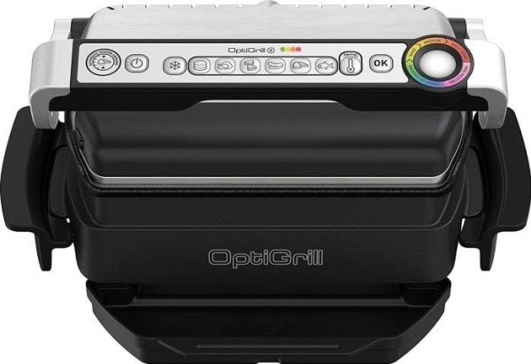 Tefal OptiGrill + GC714D, Rustfrit stål, Rektangulær, 600 cm², Aluminium, Termoplast, Klar, Temperatur