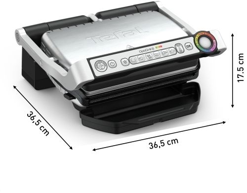 Tefal OptiGrill + GC714D, Rustfrit stål, Rektangulær, 600 cm², Aluminium, Termoplast, Klar, Temperatur