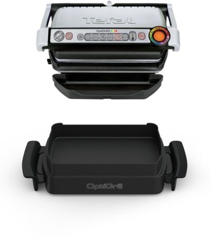 Tefal OptiGrill + GC714D, Rustfrit stål, Rektangulær, 600 cm², Aluminium, Termoplast, Klar, Temperatur