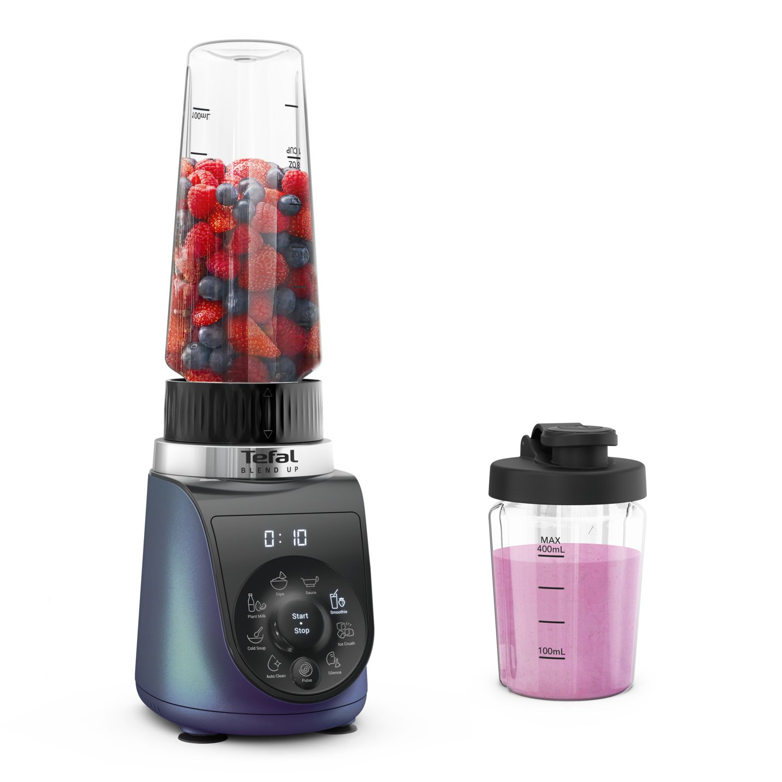 Tefal Blend Up BL19H4F0, Bordplade blender, 0,85 L, Impulsfunktion, Knusning af is, 1000 W, Blå, Transparent billede 1
