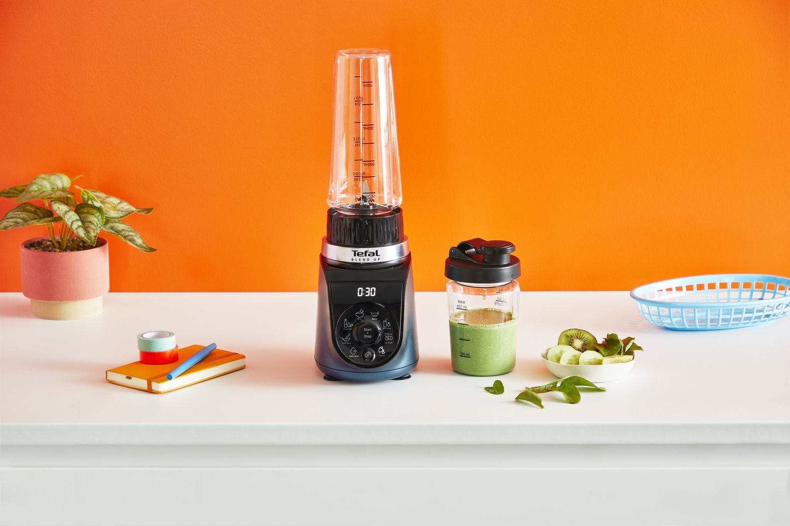 Tefal Blend Up BL19H4F0, Bordplade blender, 0,85 L, Impulsfunktion, Knusning af is, 1000 W, Blå, Transparent billede 4