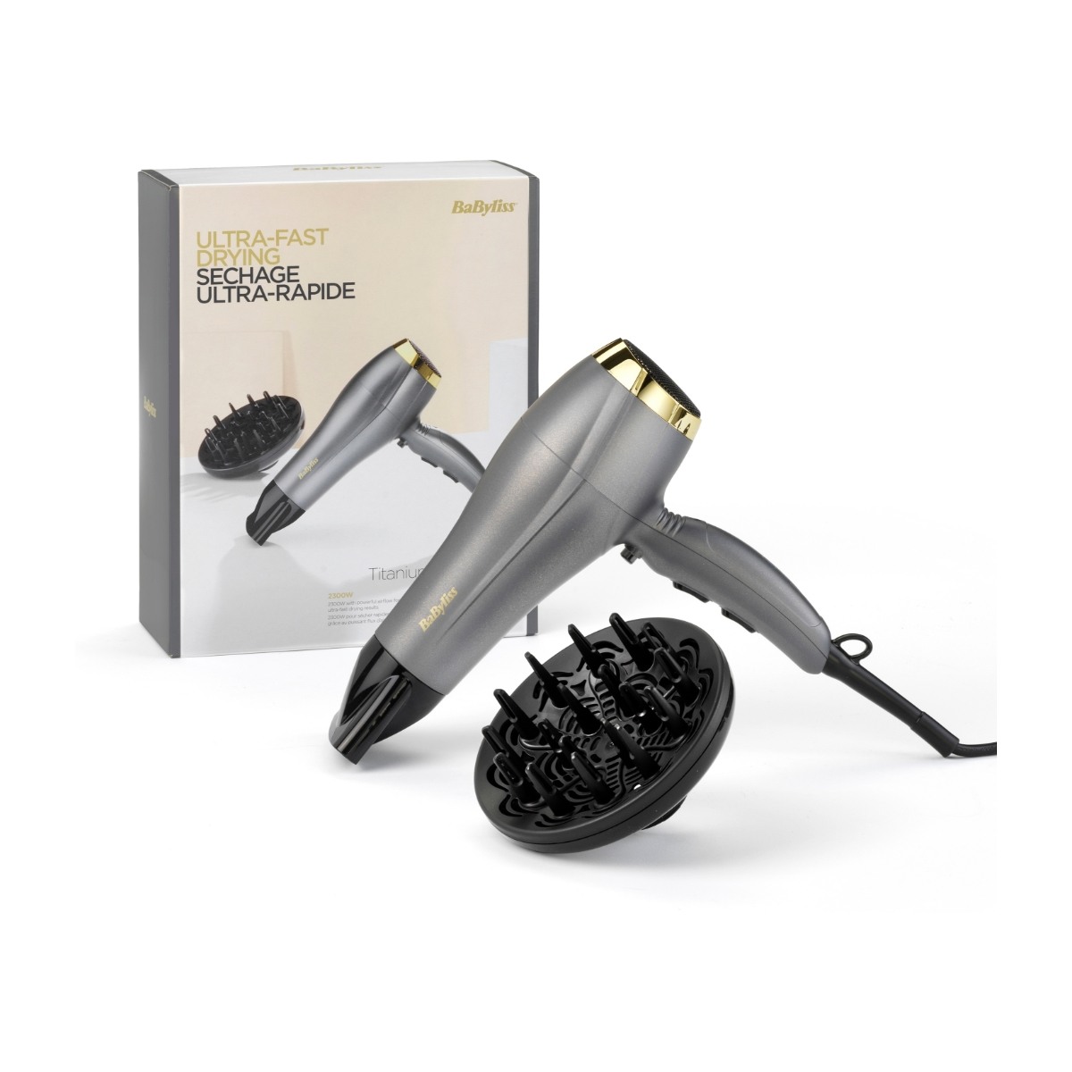 Babyliss Titanium, gold hårtørrer billede 4