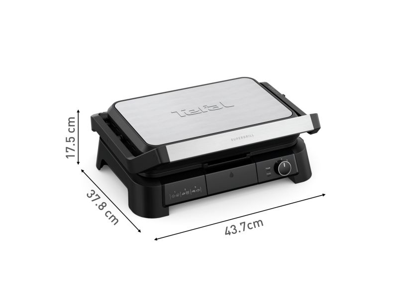 Tefal SuperGrill 3-in-1 XL GC520DE0, Sort, Rustfrit stål, Termoplast, Rektangulær, Dreje, Grid, 800 cm² billede 2