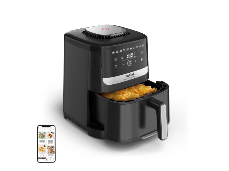 Tefal Easy Fry Silence EY5528E0, Varmluftsteger, 5 L, 40 °C, 220 °C, Enkelt, Sort, Rustfrit stål