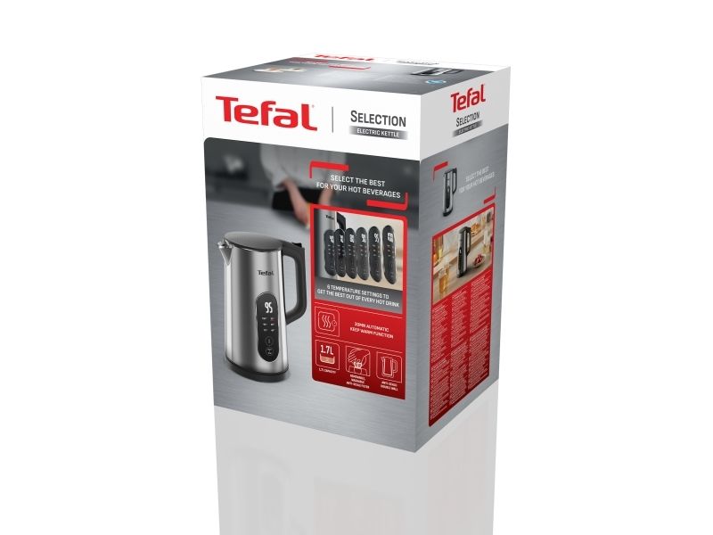 Tefal Selection KI871DE0, 1,7 L, 1500 W, Sort, Rustfrit stål, Rustfrit stål, Justerbar termostat, Vandmåler billede 3