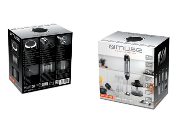 Muse MS-05 HB, Nedsænkning blender, 0,6 L, 600 W, Sort, Rustfrit stål, Transparent billede 2