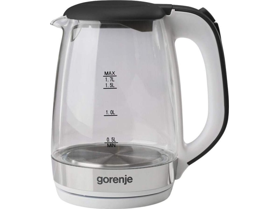 Gorenje K17GXG el-kedel i glas – 1,7 L trådløs base i rustfrit stål, kogetør-beskyttelse, belyst vandniveau, lynhurtig kogning