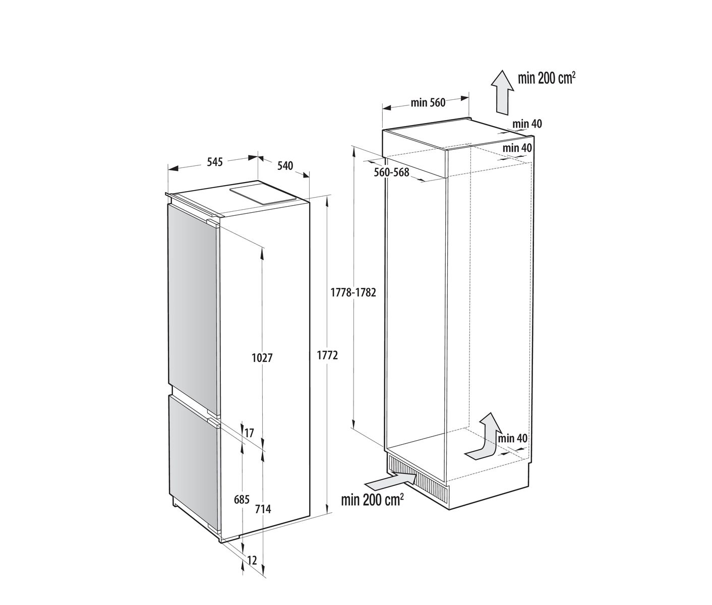 Gorenje Integreret køle /fryseskab med design til et rent og sammenhængende køkkenudtryk. Multiflow 360° sikrer jævn køling, mens NoFrost Dual forhindrer isdannelse uden afrimning. AdaptTech sikrer mere stabile temperaturer i hverdagen., 252 L, SN-N, 6 kg/24t, E, Frisk zone, aflukke, Hvid billede 3