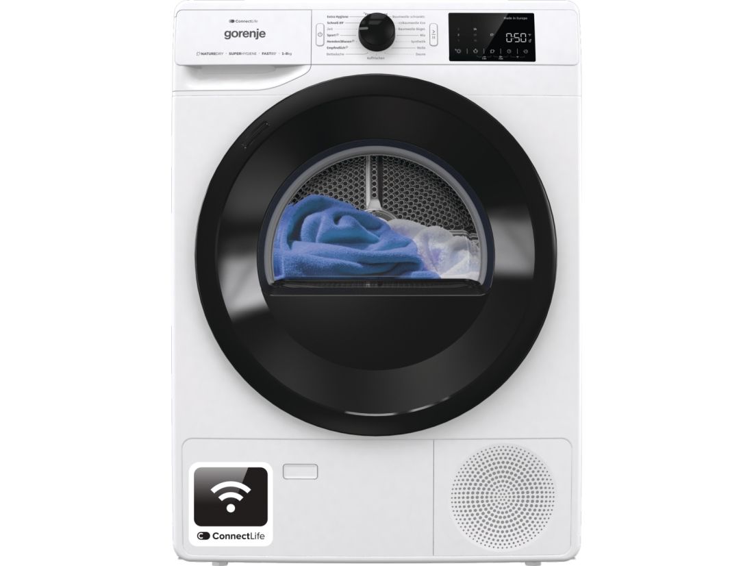 Gorenje DPNE82/GN, Fritstående, Front-læsning, Varmepumpe, Hvid, Dreje, Højre