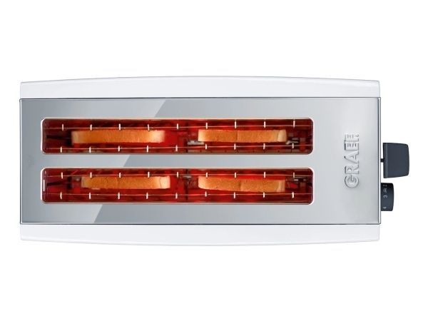 Graef TO 101, 4 skive(r), Sølv, Hvid, Aluminium, Rustfrit stål, Knapper, Dreje, 1380 W, 230 V