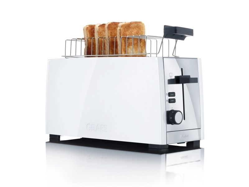 Graef TO 101, 4 skive(r), Sølv, Hvid, Aluminium, Rustfrit stål, Knapper, Dreje, 1380 W, 230 V
