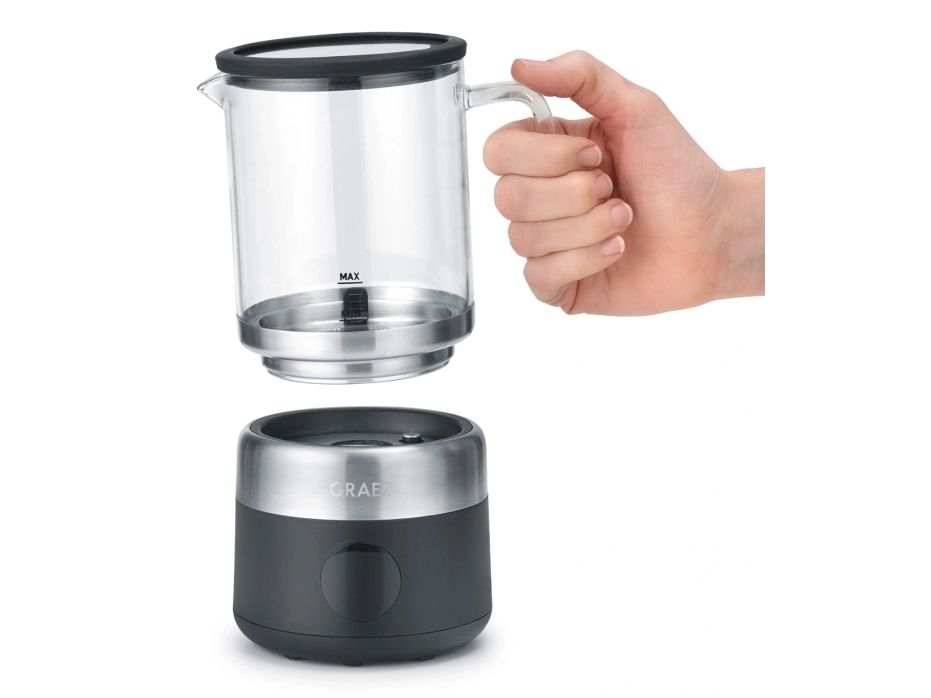 Graef MS802, Automatisk mælkeskummer/varmer, Sort, Rustfrit stål, Glas, 250 ml, 400 ml, Varm & kold