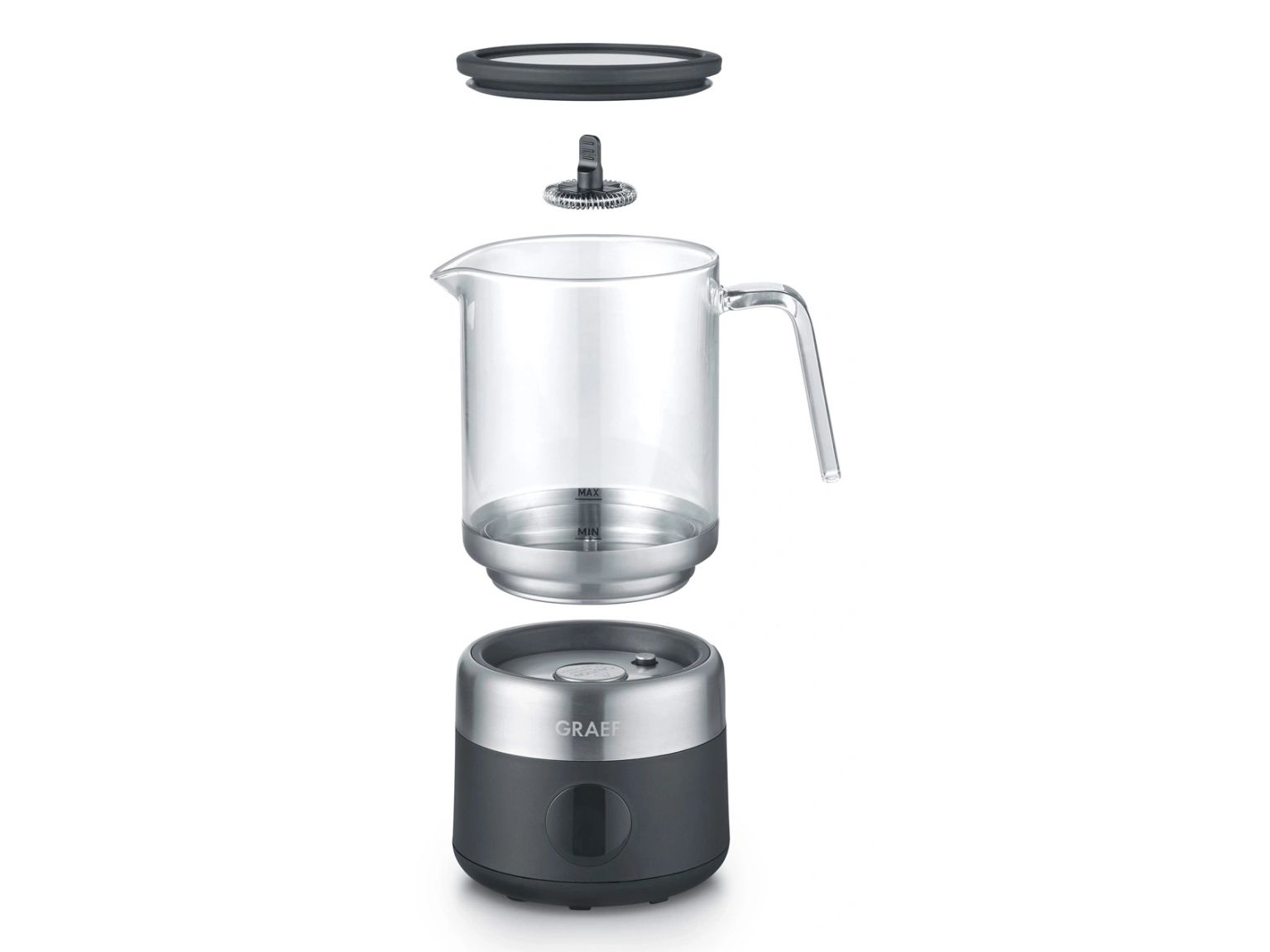 Graef MS802, Automatisk mælkeskummer/varmer, Sort, Rustfrit stål, Glas, 250 ml, 400 ml, Varm & kold