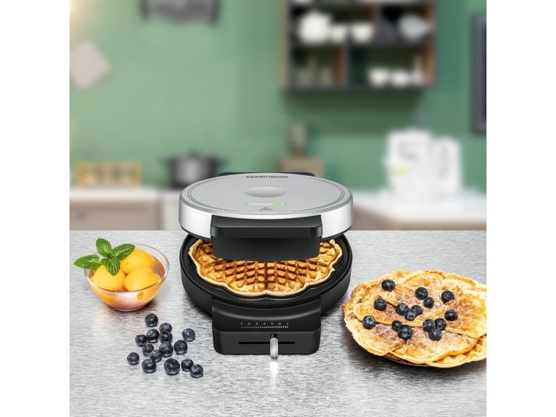 Rommelsbacher WA 850, 1 vaffel/vafler, Cirkel, Hjerte (form), Sort, Sølv, 17,5 cm, Plast, 850 W
