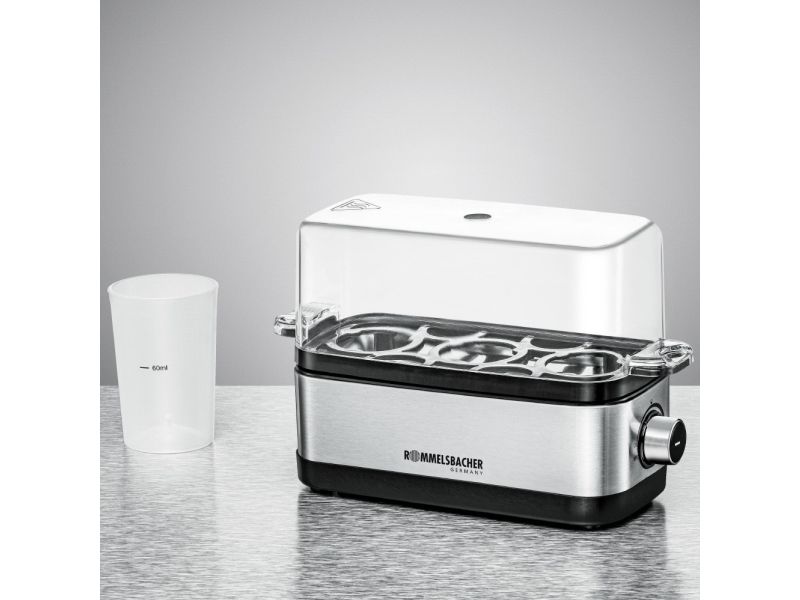 Rommelsbacher ER 300, 3 æg, Rustfrit stål, Rustfrit stål, Transparent, 300 W, 230 V, 207 mm