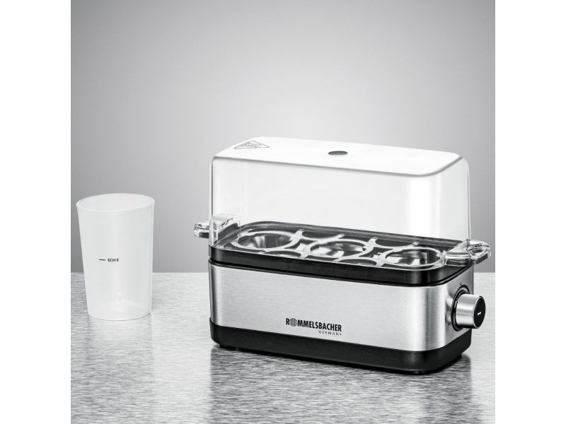 Rommelsbacher ER 300, 3 æg, Rustfrit stål, Rustfrit stål, Transparent, 300 W, 230 V, 207 mm