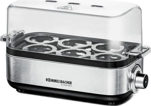 Rommelsbacher ER 600, 6 æg, Rustfrit stål, Rustfrit stål, Transparent, 400 W, 230 V, 228 mm