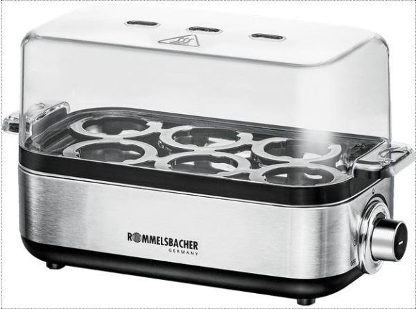 Rommelsbacher ER 600, 6 æg, Rustfrit stål, Rustfrit stål, Transparent, 400 W, 230 V, 228 mm