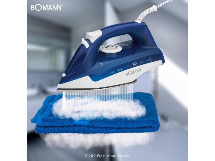 Bomann 660041, Tør & dampstrygejern, Blå, Hvid, 2200 W, 220-240 V, 50 - 60 Hz, 127 mm billede 3