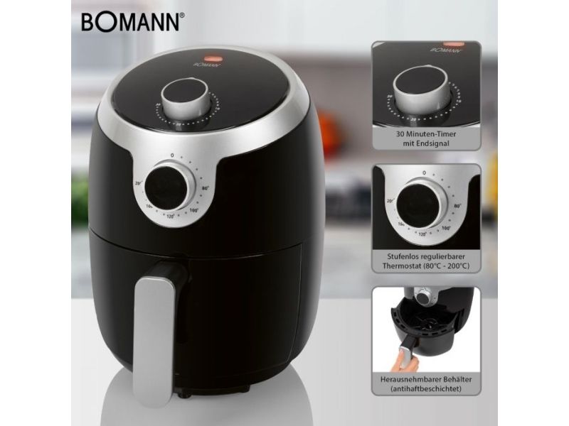 Bomann FR 6050 H CB - Varmluftsrister - 1.8 liter - 1000 W - sort/ sølv
