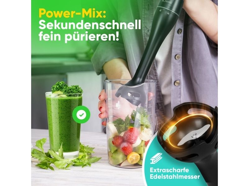 Bomann SM 6081 CB, Nedsænkning blender, 350 W, Sort, Rustfrit stål billede 3
