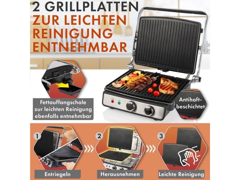 ProfiCook PC-KG 1264, Sort, Rustfrit stål, Rustfrit stål, 230 x 290 mm, 180°, 2000 W, 220 - 240 V