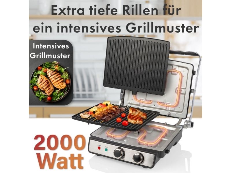ProfiCook PC-KG 1264, Sort, Rustfrit stål, Rustfrit stål, 230 x 290 mm, 180°, 2000 W, 220 - 240 V