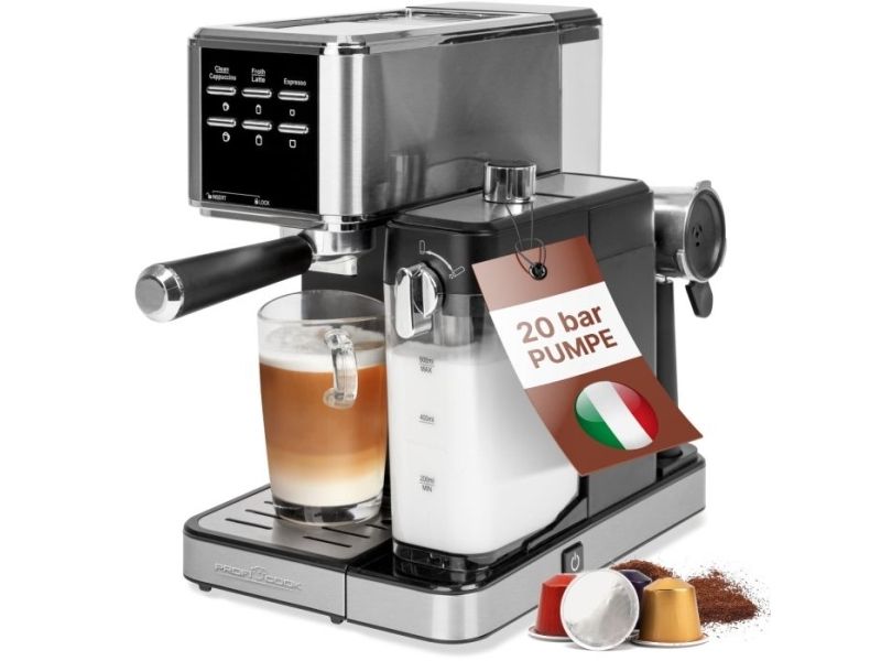 ProfiCook PC-ES-KA 1266 Espressomaskine sølv/sort billede 1