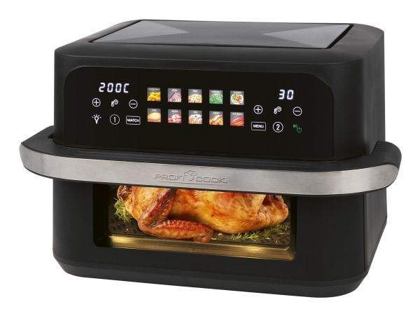 ProfiCook PC-FR 1313 H, Varmluftsteger, 10 L, 80 °C, 200 °C, Dobbelt, Sort, Rustfrit stål billede 2