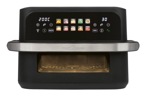 ProfiCook PC-FR 1313 H, Varmluftsteger, 10 L, 80 °C, 200 °C, Dobbelt, Sort, Rustfrit stål billede 1