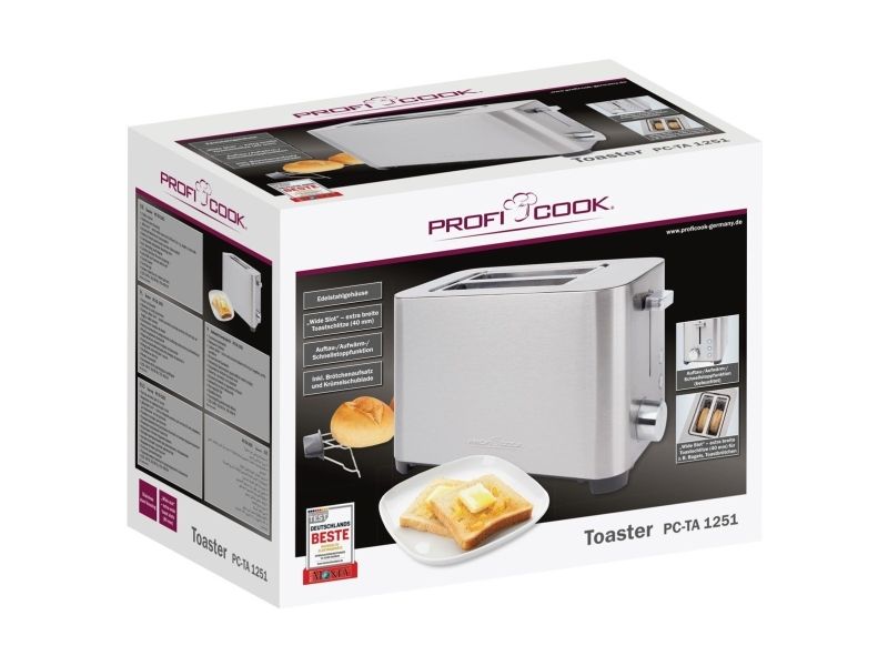 ProfiCook PC-TA 1251, 2 disk(er), Rustfrit stål, Rustfrit stål, Niveau, Drejbar, 750 W, 220 - 240 V