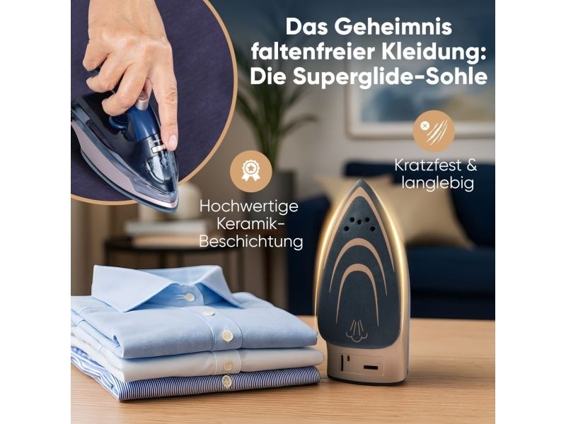ProfiCare PC-DB 3125, Dampstrygejern, Keramisk strygesål, Blå, Rose, 0,04 L, Indbygget, 800 W billede 3
