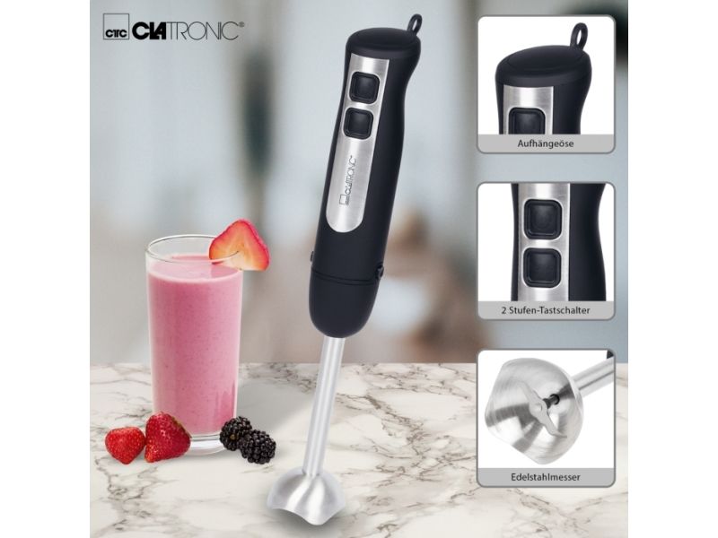 Clatronic SM 3739, Nedsænkning blender, 800 W, Sort, Rustfrit stål billede 3