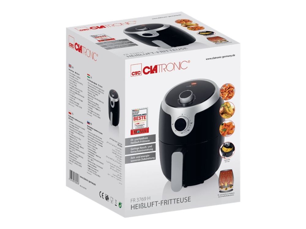 Clatronic FR 3769 H - Varmluftsrister - 1.8 liter - 1 kW - sort/ sølv