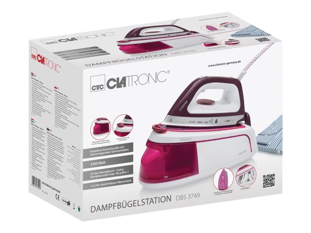 Clatronic DBS 3749 - Dampstrygejern - såleplade: Superglide - 2300 W - hvid/lilje billede 2