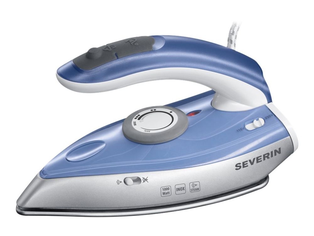 SEVERIN BA 3234 - Rejse damp strygejern med automatisk afbrydelse - såleplade: rustfrit stål - 1000 W - blå/sølv billede 1