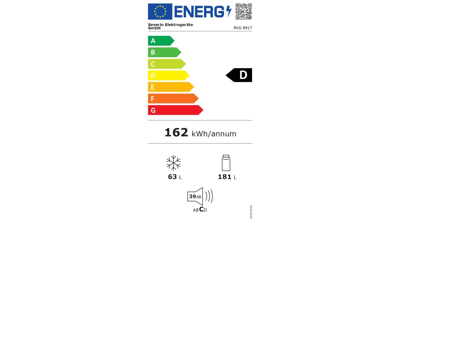 Severin RKG 8917, 244 L, N-ST, 39 dB, 4 kg/24t, D, Rød