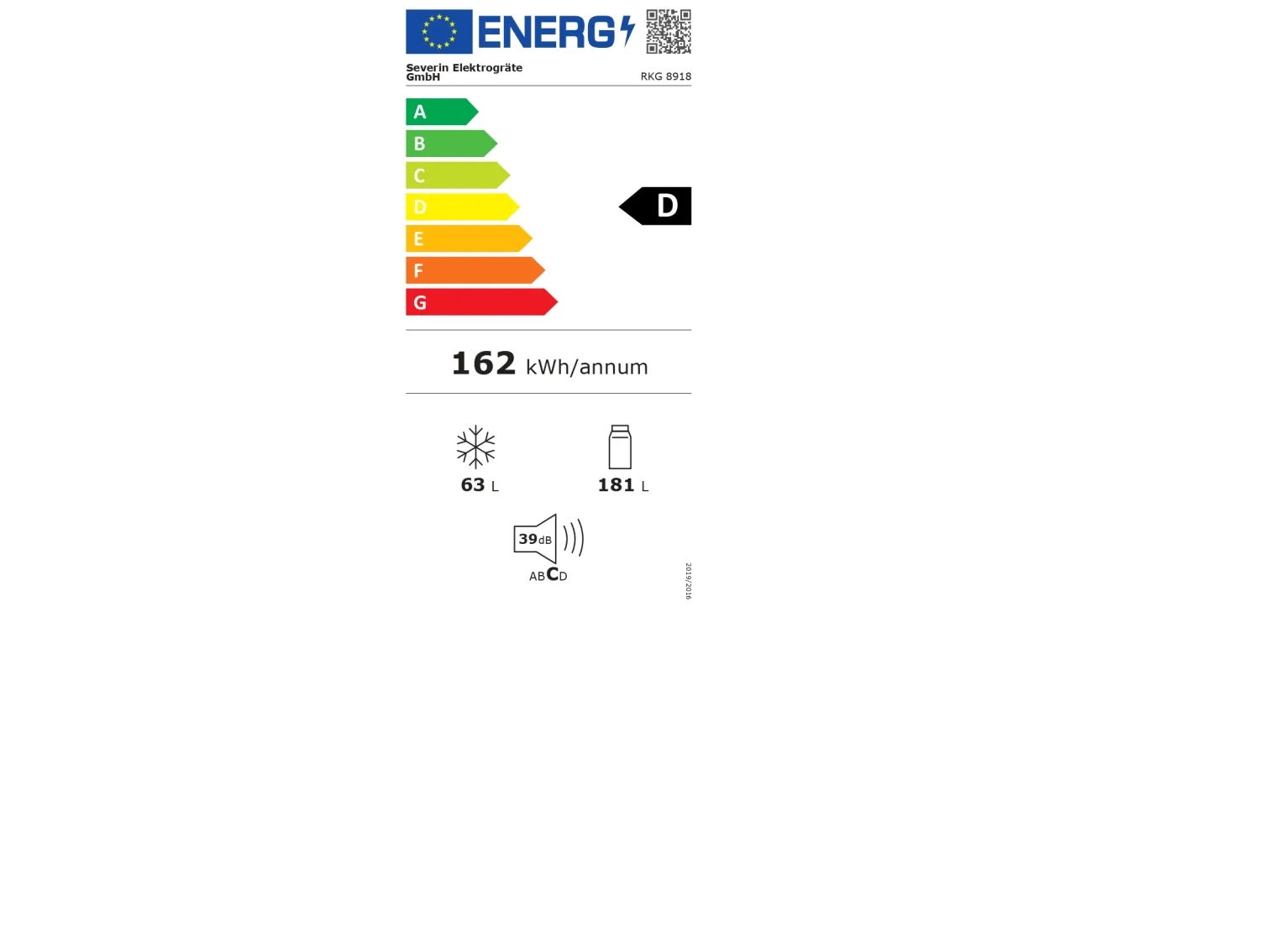 Severin RKG 8918, 244 L, N-ST, 39 dB, 4 kg/24t, D, Sort