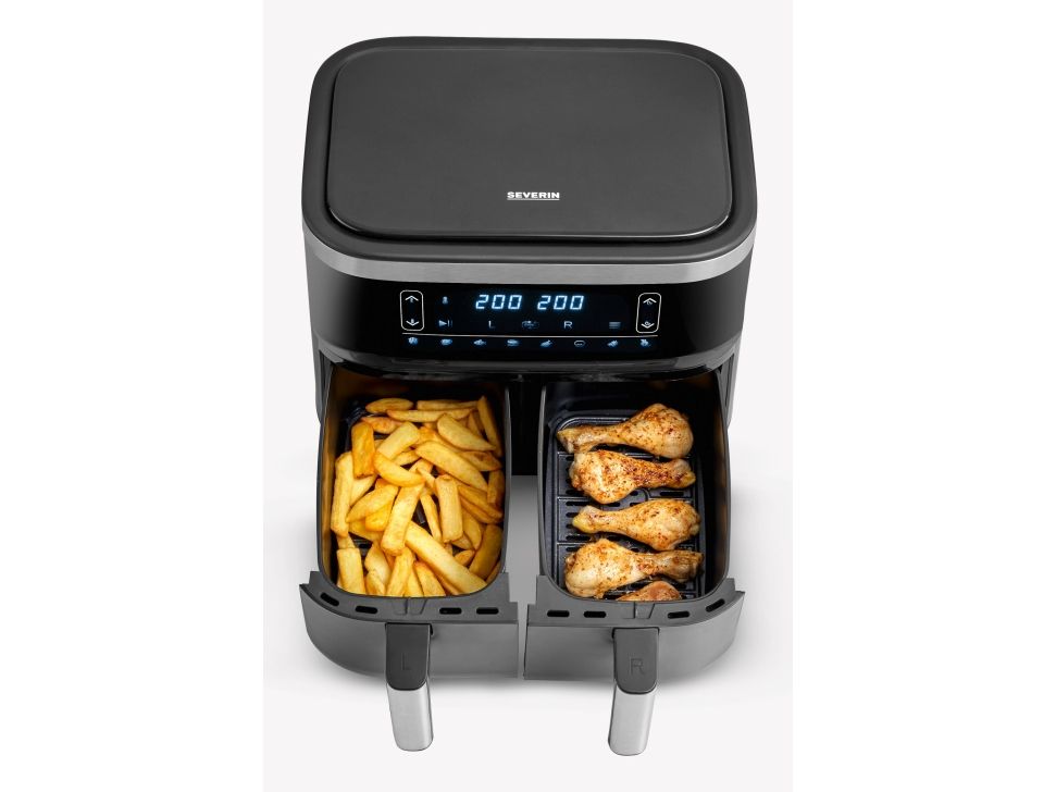 Severin FR 2463, Varmluftsteger, 8 L, 120 °C, 200 °C, Dobbelt, Sort